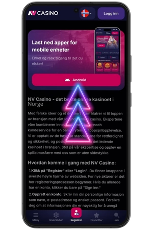 NV Casino grønn nedlastingsknapp på Android